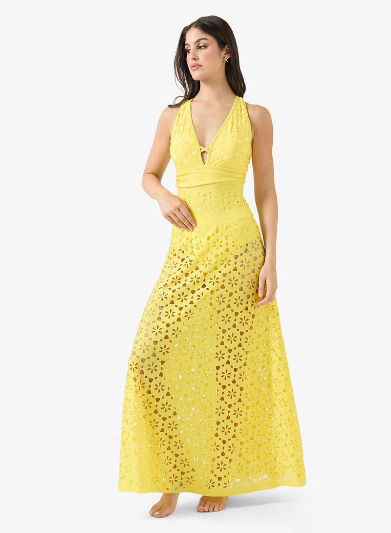 ELLA Plunge Neck Swimwuit With A-line Beach Skirt - Image 1